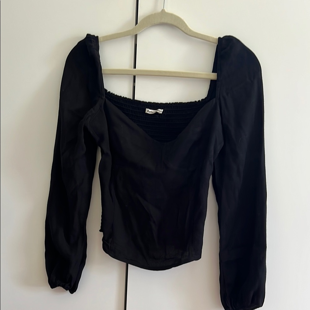 Reformation Black Square-Neck Long Sleeve Top